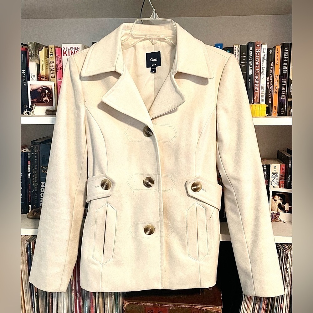 Gap Wool Blend Ivory Peacoat Small White Double Breasted Jacket Chic Coat Winter